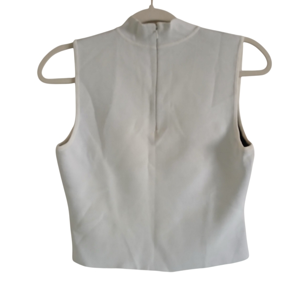 Staud Yin Yang Mock Neck Cropped Top Women's Medium Off White Thick Knit Zip - Picture 4 of 4